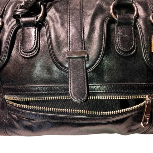 Badgley Mischka Cherise Black Leather Convertible Satchel - Picture 10 of 16